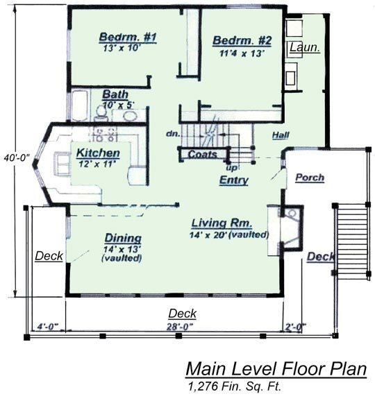Image of the model C-511 upper level floor plan. A Creative House Plans mini chalet model with tuck-under garage.